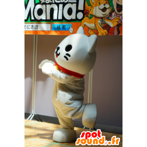 Mascote gato branco, com um colar e um sino - MASFR25230 - Yuru-Chara Mascotes japoneses