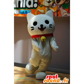 Gatto bianco mascotte, con un collare e una campana - MASFR25230 - Yuru-Chara mascotte giapponese