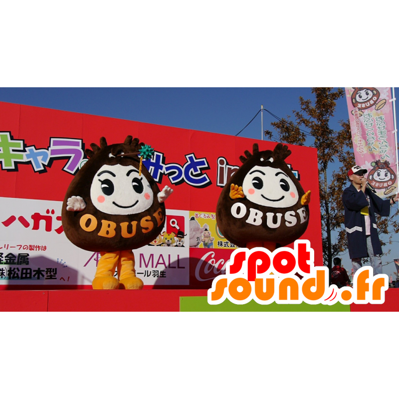 2 brown and white mascots of the city of Obuse - MASFR25232 - Yuru-Chara Japanese mascots