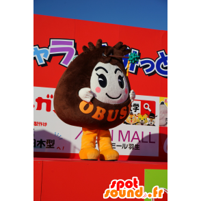 2 mascottes marron et blanches de la ville d'Obuse - MASFR25232 - Mascottes Yuru-Chara Japonaises