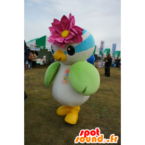 Mascot colorful bird with a pink flower on her head - MASFR25235 - Yuru-Chara Japanese mascots