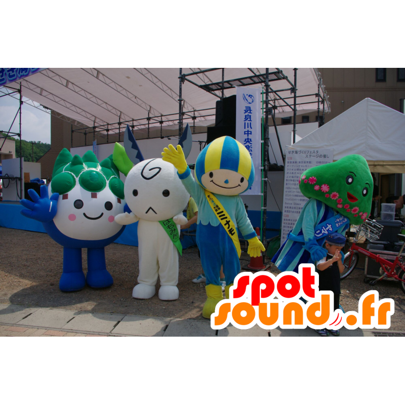 4 japanske maskoter Yuru Chara, smilende og svært fargerike - MASFR25236 - Yuru-Chara japanske Mascots