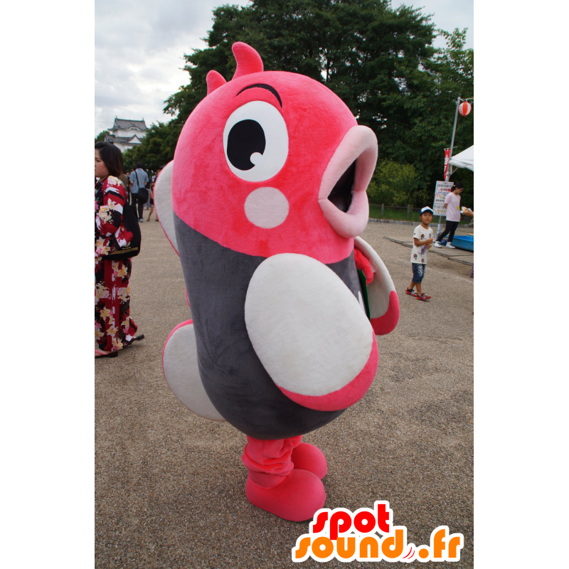 Roze vis mascotte, grijs en wit, reuze - MASFR25238 - Yuru-Chara Japanse Mascottes