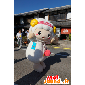 Mascotte d'Ozumin, mouton blanc et jaune, mignon et doux - MASFR25239 - Mascottes Yuru-Chara Japonaises