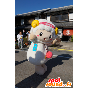 Mascot Ozumin, hvit og gul sau, søt og søt - MASFR25239 - Yuru-Chara japanske Mascots