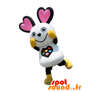 Mascot Naichu, hvit kanin, rosa og svart, farget teddy - MASFR25244 - Yuru-Chara japanske Mascots