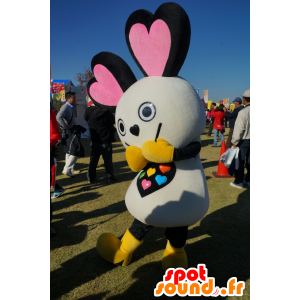 Mascot Naichu, hvit kanin, rosa og svart, farget teddy - MASFR25244 - Yuru-Chara japanske Mascots