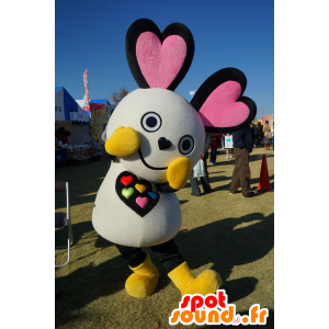 Naichu mascot, white rabbit, pink and black, colorful teddy - MASFR25244 - Yuru-Chara Japanese mascots