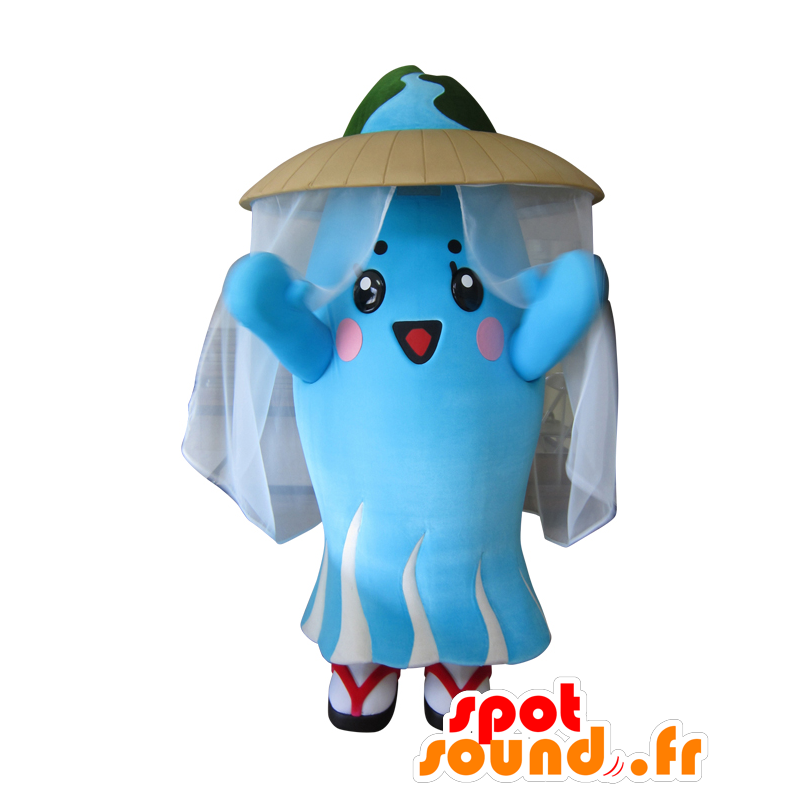 Mascot Shizukomachi, blå og hvid vandmænd, med et slør -
