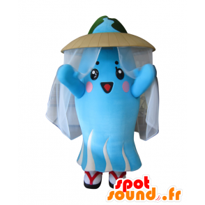 Mascotte de Shizukomachi, méduse bleue et blanche, avec un voile - MASFR25246 - Mascottes Yuru-Chara Japonaises