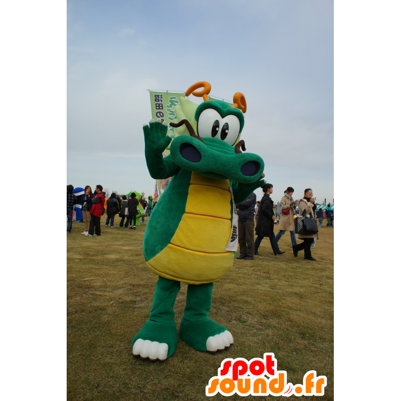 Groen en geel draak mascotte, reus en grappige - MASFR25250 - Yuru-Chara Japanse Mascottes