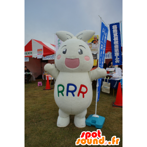 Mascotte de lapin blanc en peluche, géant et souriant - MASFR25251 - Mascottes Yuru-Chara Japonaises