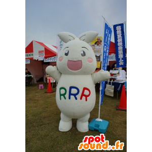 Mascotte Coniglio bianco gigante peluche e sorridente - MASFR25251 - Yuru-Chara mascotte giapponese