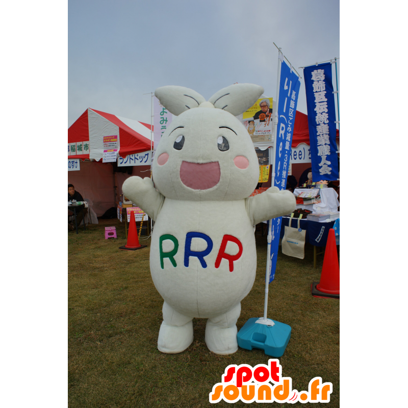 Mascotte Coniglio bianco gigante peluche e sorridente - MASFR25251 - Yuru-Chara mascotte giapponese