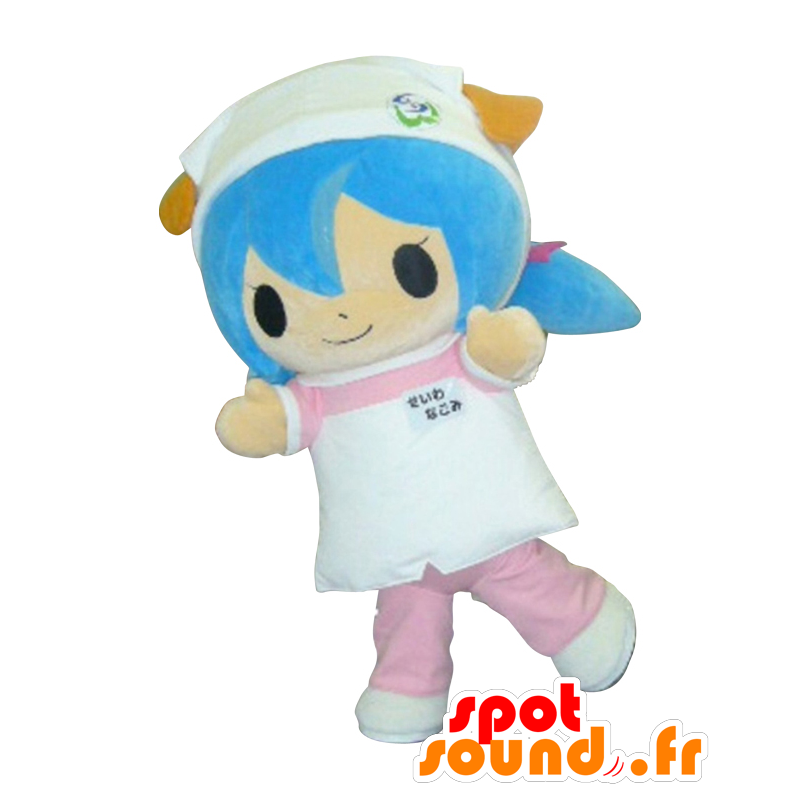 Mascotte de fillette, d'infirmière aux cheveux bleus - MASFR25253 - Mascottes Yuru-Chara Japonaises