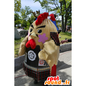 Maskot žlutý a červený kohout, oblečený v Samuraj - MASFR25255 - Yuru-Chara japonské Maskoti