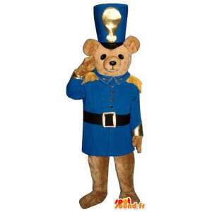 Mascota del oso marrón vestida de azul soldado - MASFR006751 - Oso mascota