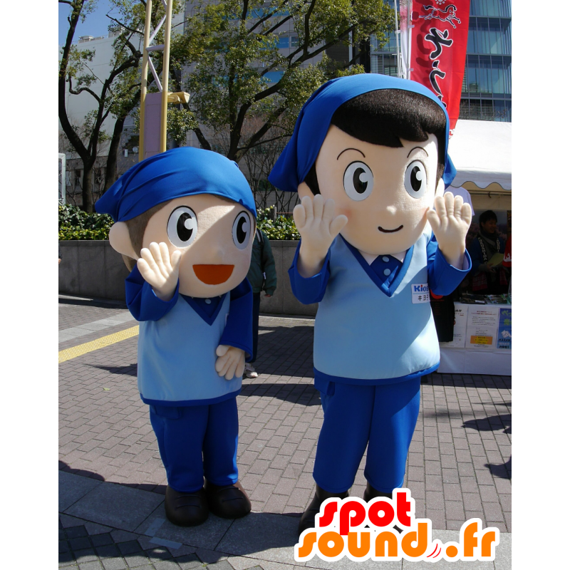 2 mascotes das crianças, em uniforme azul, com um lenço - MASFR25256 - Yuru-Chara Mascotes japoneses