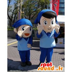 2 mascotas de los niños, en uniforme azul con un pañuelo - MASFR25256 - Yuru-Chara mascotas japonesas