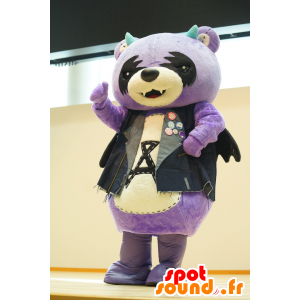 Mascotte d'Akkuma, ours violet, blanc et noir, avec des ailes noires - MASFR25260 - Mascottes Yuru-Chara Japonaises