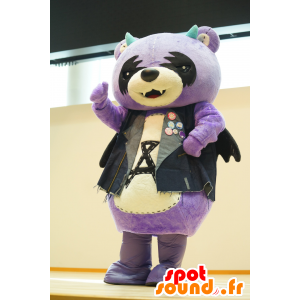 アククマのマスコット、紫、白、黒のクマ、黒い翼-MASFR25260-日本のゆるキャラのマスコット