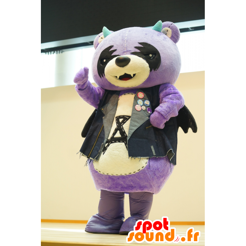 Akkuma mascotte, porta viola, bianco e nero, con le ali nere - MASFR25260 - Yuru-Chara mascotte giapponese