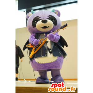 アククマのマスコット、紫、白、黒のクマ、黒い翼-MASFR25260-日本のゆるキャラのマスコット