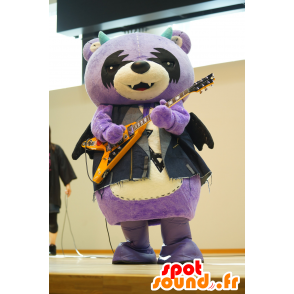 Mascot Akkuma, tem roxo, branco e preto, com asas pretas - MASFR25260 - Yuru-Chara Mascotes japoneses