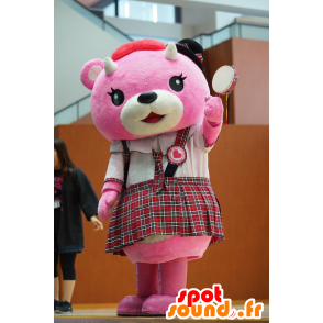 Mascotte de Koakkuma, nounours rose et blanc, avec un kilt - MASFR25261 - Mascottes Yuru-Chara Japonaises