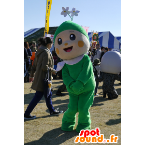 Green man mascot, smiling, with flowers on the head - MASFR25262 - Yuru-Chara Japanese mascots
