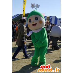 Groen man mascotte, lachend, met bloemen op hoofd - MASFR25262 - Yuru-Chara Japanse Mascottes