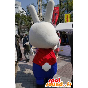 Gran mascota conejo blanco, que se celebró en amarillo, azul y rojo - MASFR25263 - Yuru-Chara mascotas japonesas