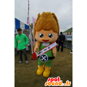 Mascotte d'épi de maïs vert et marron, géant et rigolo - MASFR25266 - Mascottes Yuru-Chara Japonaises