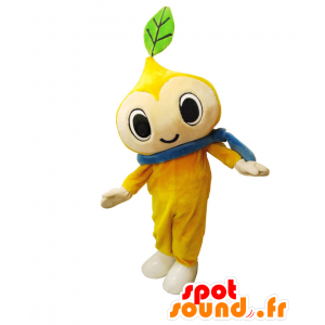 Mascotte de Paty, bonhomme jaune, avec une feuille sur la tête - MASFR25272 - Mascottes Yuru-Chara Japonaises