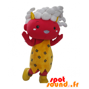 Kemurin Maskottchen, rot Cro-Magnon mit einem gelben Kleid - MASFR25274 - Yuru-Chara japanischen Maskottchen