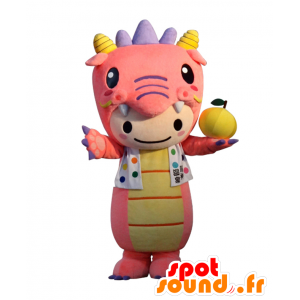 Hotto-chan mascot, pink dragon, purple and yellow, very cute - MASFR25275 - Yuru-Chara Japanese mascots