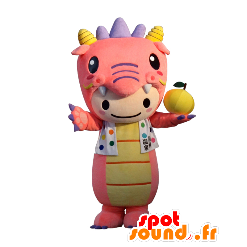 Mascot Hotto-chan, roze draak, paars en geel, heel schattig - MASFR25275 - Yuru-Chara Japanse Mascottes