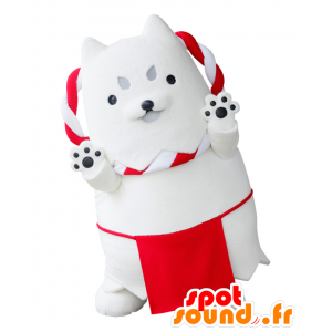 Shippei mascotte, cane bianco e rosso, gigante e divertimento - MASFR25278 - Yuru-Chara mascotte giapponese