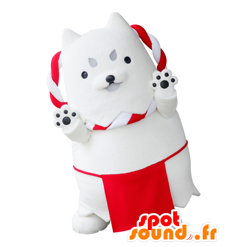 Shippei mascotte, cane bianco e rosso, gigante e divertimento - MASFR25278 - Yuru-Chara mascotte giapponese
