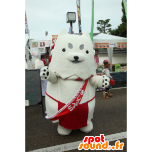 Mascotte de Shippei, chien blanc et rouge, géant et amusant - MASFR25278 - Mascottes Yuru-Chara Japonaises
