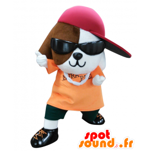 Mascotte de Murapper, chien marron et blanc, habillé en rappeur - MASFR25279 - Mascottes Yuru-Chara Japonaises