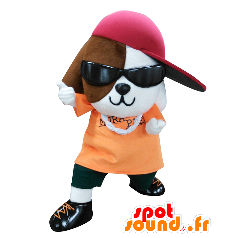 Mascot Murapper, brun og hvit hund kledd som en rapper - MASFR25279 - Yuru-Chara japanske Mascots