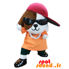 Murapper mascotte, marrone e bianco cane vestito come un rapper - MASFR25279 - Yuru-Chara mascotte giapponese