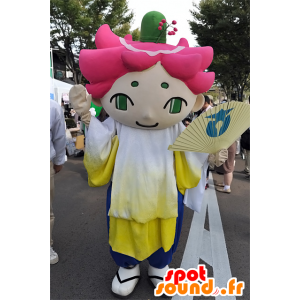 Ιάπωνες μασκότ, ένας άνθρωπος με ροζ μαλλιά με τα πράσινα μάτια - MASFR25283 - Yuru-Χαρά ιαπωνική Μασκότ