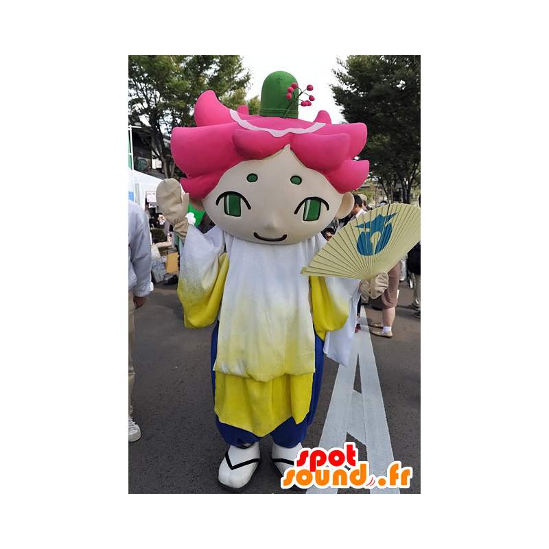 Ιάπωνες μασκότ, ένας άνθρωπος με ροζ μαλλιά με τα πράσινα μάτια - MASFR25283 - Yuru-Χαρά ιαπωνική Μασκότ