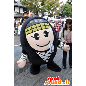 Mascot Ninjaemon, svart og hvit mann, rund og smilende - MASFR25285 - Yuru-Chara japanske Mascots