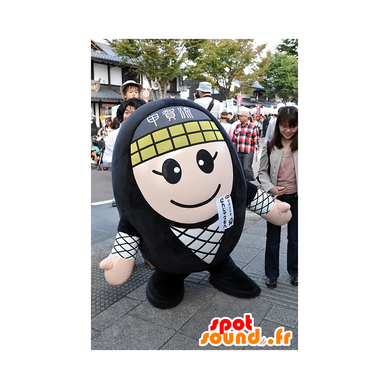 Mascotte de Ninjaemon, bonhomme noir et blanc, rond et souriant - MASFR25285 - Mascottes Yuru-Chara Japonaises