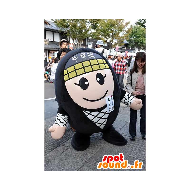 Mascota Ninjaemon, el hombre blanco y negro, redondo y sonriente - MASFR25285 - Yuru-Chara mascotas japonesas