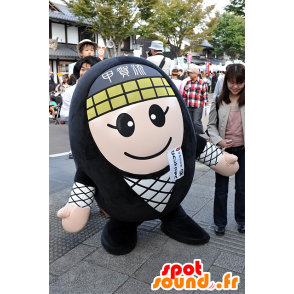 Mascotte de Ninjaemon, bonhomme noir et blanc, rond et souriant - MASFR25285 - Mascottes Yuru-Chara Japonaises