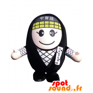 Mascotte de Ninjaemon, bonhomme noir et blanc, rond et souriant - MASFR25285 - Mascottes Yuru-Chara Japonaises